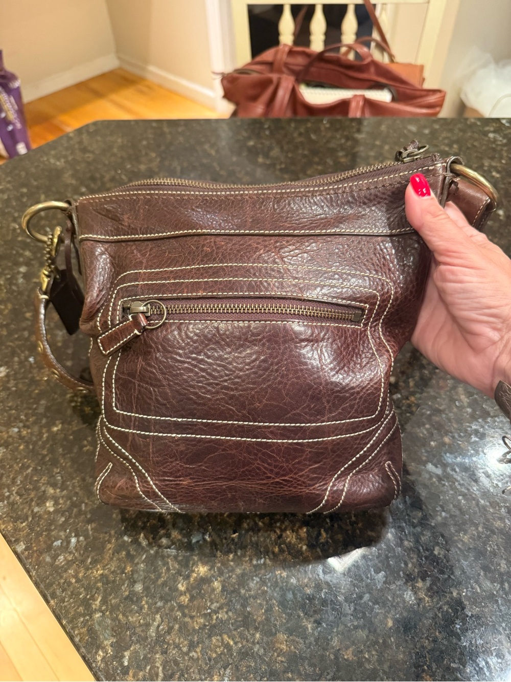 Coach Brown Leather Crossbody with Embossed Interior Patch